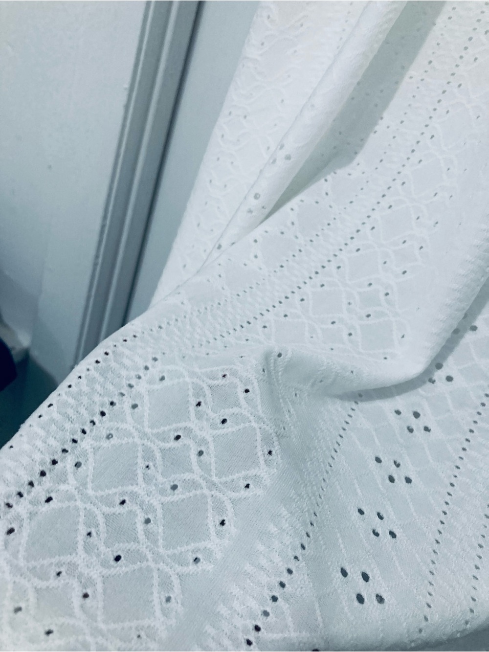 Women’s White Eyelet Midi Dress with Ruffle Sleeves - Picture 2 of 11